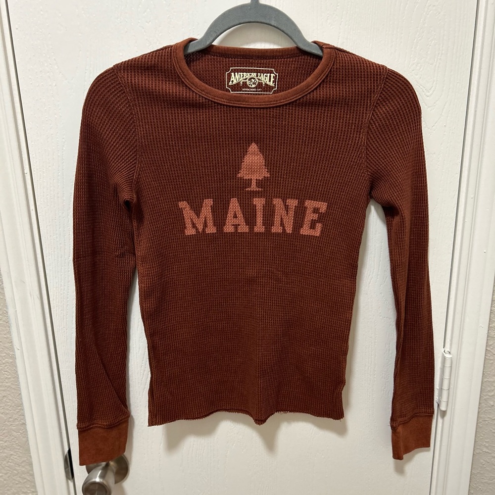 American Eagle Y2K Maine Henley Thermal brown size xs